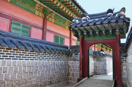 Changdeokgung Palace is the most well-preserved of royal Joseon palaces. Tourist attraction in Seoul, South Korea. Winter seasonの写真素材