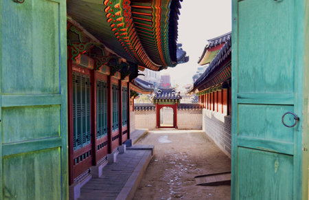Changdeokgung Palace is the most well-preserved of royal Joseon palaces. Tourist attraction in Seoul, South Korea. Winter seasonの写真素材