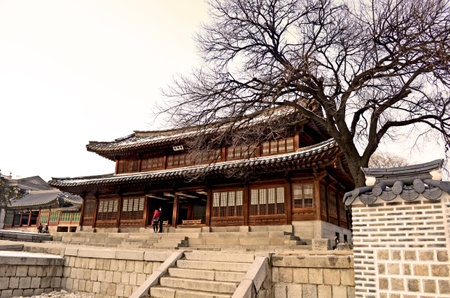 Deoksugung Palace in winter season. Tourist attraction in Seoul, South Korea. Hanok is traditional architecture korean of Joseon Dynasty.の写真素材