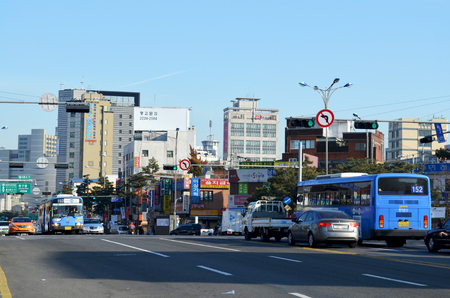 Seoul, South Korea, 12-20-2012: Seoul street with traffic signs and cars.のeditorial素材