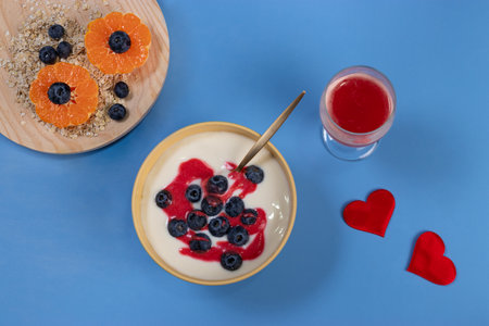 Yogurt and fresh fruit breakfastの写真素材