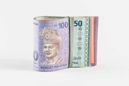 Malaysia Bank Notes under rubber bandの写真素材