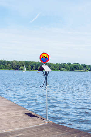 no swimming sign. Swimming prohibited. A sign for dangerの写真素材