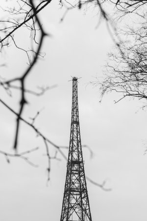 The wodden antenna tower from the Radio Station from the middle from the 1930s. Transmission tower (one of the highest wooden construction in the world).の写真素材