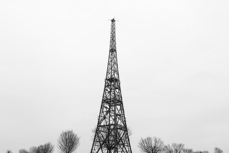 The wodden antenna tower from the Radio Station from the middle from the 1930s. Transmission tower (one of the highest wooden construction in the world).の写真素材