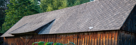 An old barn made of dark aged boards.の写真素材