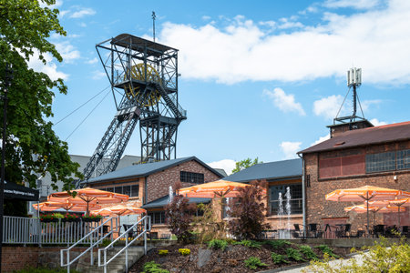 Zabrze, Poland - June 18, 2023: Brick building after renovation in the company of the former mine...