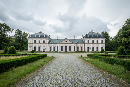 Palace in Sieniawa. A beautiful park full of greenery. Polandのeditorial素材