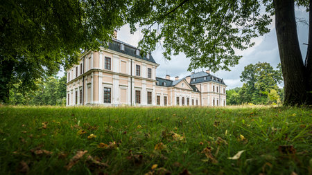 Palace in Sieniawa. A beautiful park full of greenery. Polandのeditorial素材