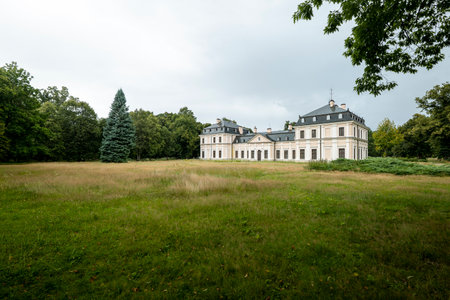 Palace in Sieniawa. A beautiful park full of greenery. Polandのeditorial素材