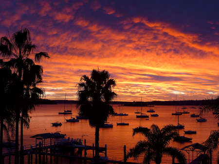 sunset or sunrise over the harbourの写真素材