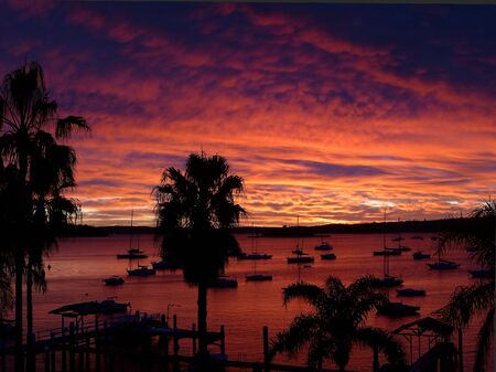 Sunrise over harbourの写真素材