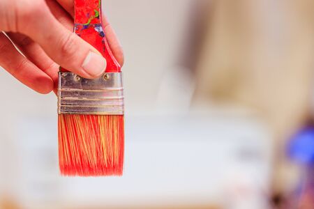 Artist paint brush on painting background. Painting therapy.の写真素材