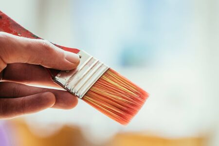 Artist paint brush on painting background. Painting therapy.の写真素材