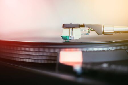 Close up picture of a record player, playing a recordの写真素材