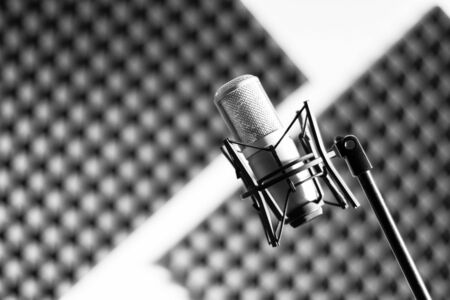 Professional studio microphone in a recording studio, sound insulation in the blurry backgroundの写真素材