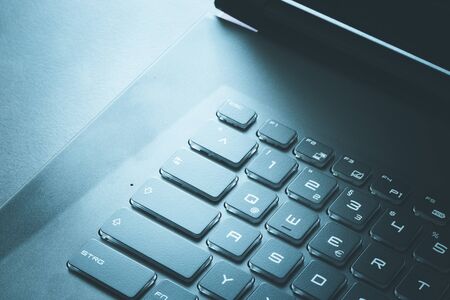 Closeup picture of a black laptop keyboardの写真素材
