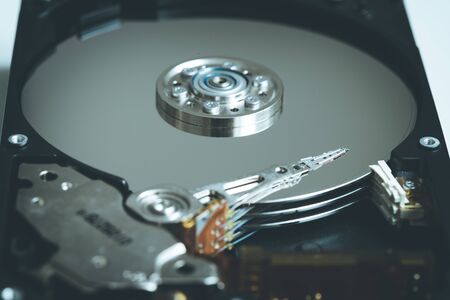 Close up picture of computer hard drive, used in cloud computingの写真素材
