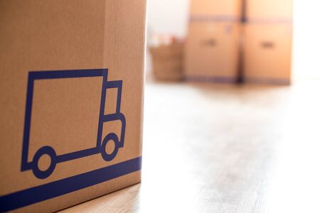 Move. Cardboard, boxes and stuff for moving into a new home
