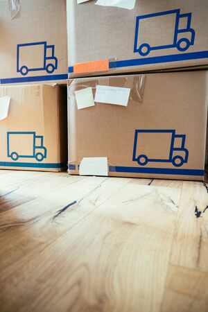 Move. Cardboard, boxes and stuff for moving into a new homeの写真素材