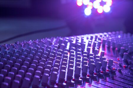 Professional music production in a sound recording studio, mixer deskの写真素材