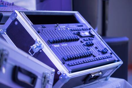 Professional music production in a sound recording studio, mixer deskの写真素材