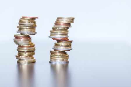 Coins stacked on each other, close up picture, money conceptの写真素材