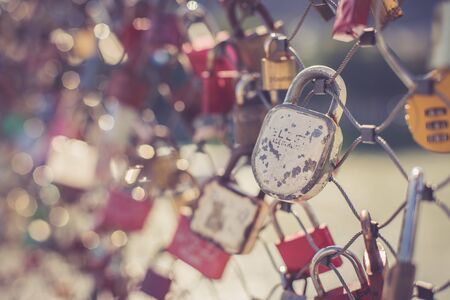 Colourful cute love locks on Markartsteg, Salzburgの写真素材