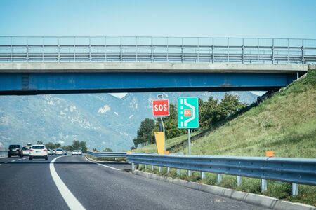 SOS sign on the highway, emergency laneの写真素材