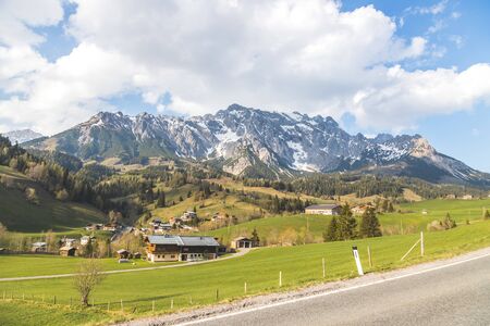 Alpine Landscape HochkÃ¶nig Mountain Range, green meadows in spring