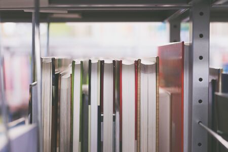 Close up picture of a variety of books in the public library. の写真素材