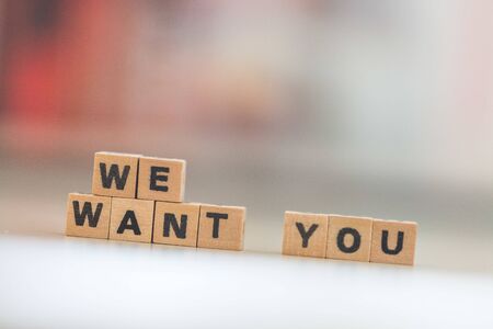 âWe want youâ letters, wooden, close up picture. Human resources. の写真素材