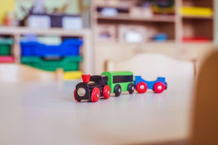 Close up of toy railway in der Kindergartenの写真素材