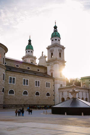 Salzburg Cathedral, Salzburger Dome in the evening sunのeditorial素材