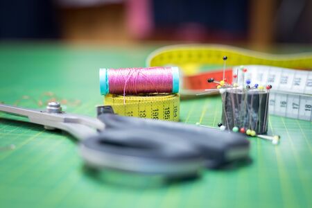 Close up of measuring tape in a textile workshop