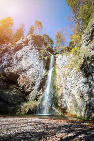 Austria waterfall in the Alps, Koppl, Salzburgの写真素材