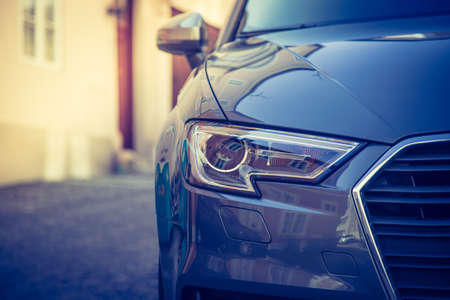 Close up of modern led car headlights, mobilityの写真素材