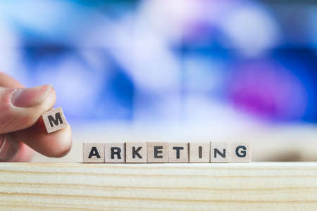 Wood cubes with the word âmarketingâ, close up picture with copy spaceの写真素材