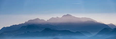 Mountain silhouette in Austria in autumn timeの写真素材