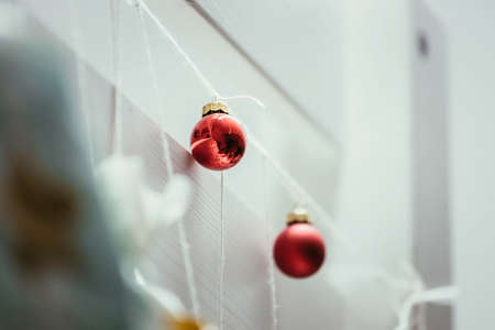 Christmas decoration: Close up of red Christmas baublesの写真素材