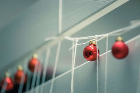 Christmas decoration: Close up of red Christmas baubles