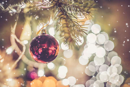 Close up of Christmas decoration on the Christmas market. Christmas bauble.の写真素材