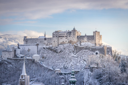 Fortress Hohensalzburg in the Winter, snowyのeditorial素材