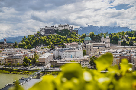 Salzburg historic district in spring, green leaves and sunshine, Austriaのeditorial素材