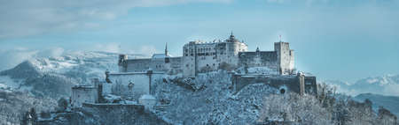 Fortress Hohensalzburg in the Winter, snowyのeditorial素材