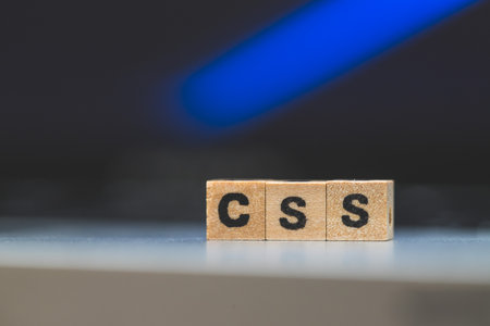 Wooden cubes with the letters â€œCSSâ€ are lying on a laptop