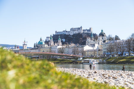 Idyllic panoramic city landscape of Salzburg in springのeditorial素材