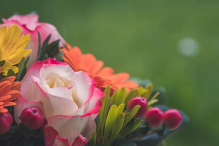 Close up of tender pink rose in a floral bouquetの写真素材