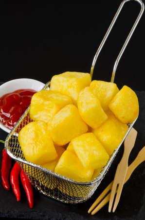 Spanish Tapas. Typical spicy fried potatoes in hot sauce. Patatas Bravas.の写真素材