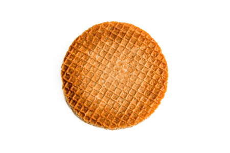 Single traditional Dutch waffle isolated on white backgroundの写真素材